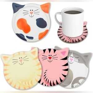 Playful, Cat Themed Absorbent Ceramic Coasters Set Of 4